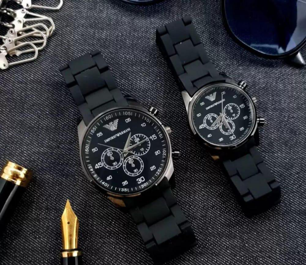 2 Pcs Unisex Stainless Steel Chronograph Couple Watches - Round Multicolor Design