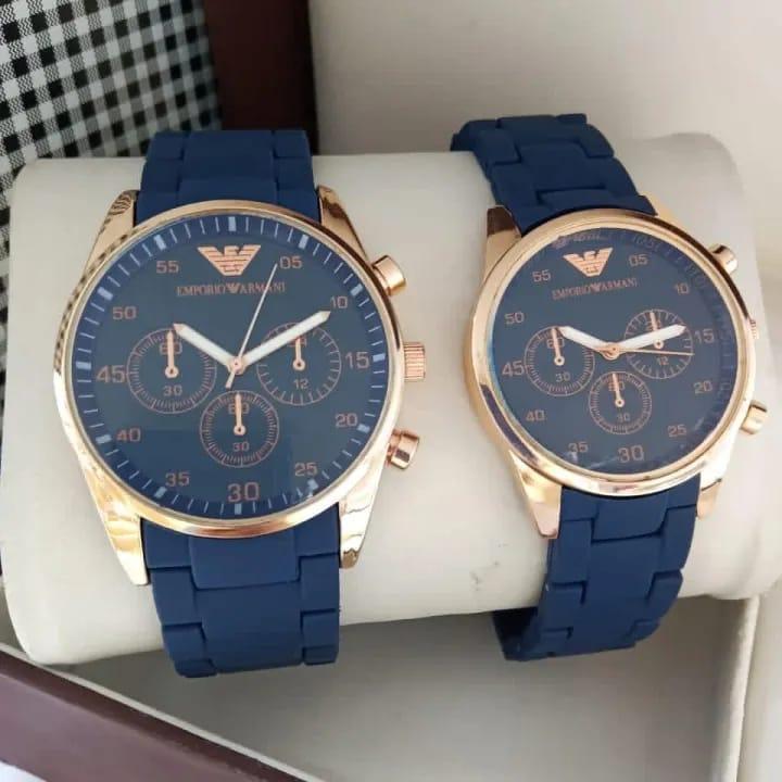 2 Pcs Unisex Stainless Steel Chronograph Couple Watches - Round Multicolor Design