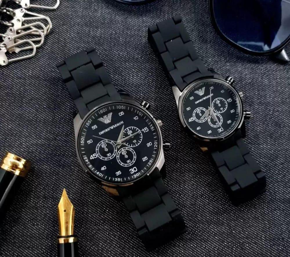 2 Pcs Unisex Stainless Steel Chronograph Couple Watches - Round Multicolor Design