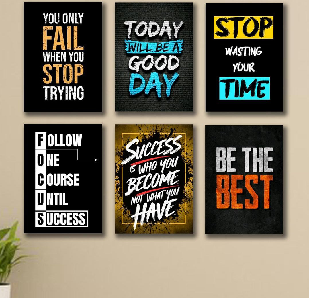 Modern Design Quartz Wall Art - 6 Pcs Motivational Decorative Frames